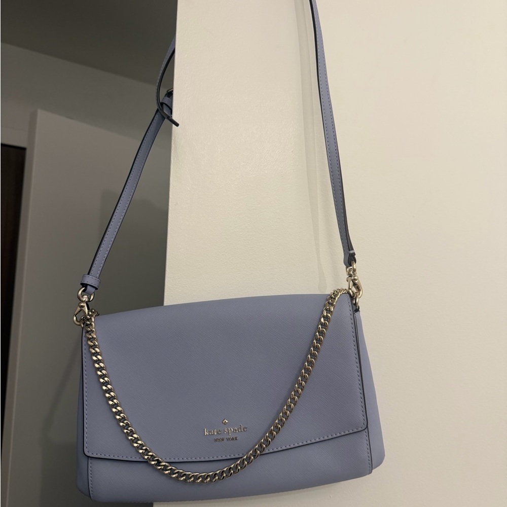 Kate Spade Baby Blue Saffiano Leather Crossbody Shoulder Bag Gold Chain NWOT